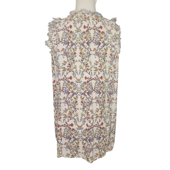 Floral Sleeveless V-Neck Blouse With Ruffle Trim By Pleione Anthropologie L/G - Picture 4 of 14